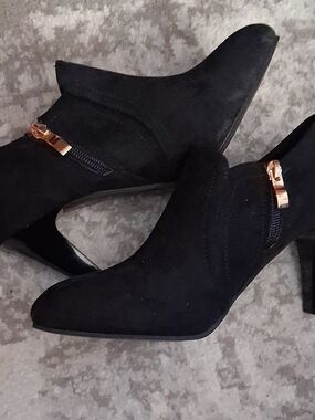 Black Suede Ankle Boots with Gold Zipper